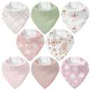 Muslin Baby Bibs 8 Pack, Baby Bandana Drool Bib for Drooling and Teething, Cotton Soft Absorbent for Girls Boys Garden (Pink Green Floral)