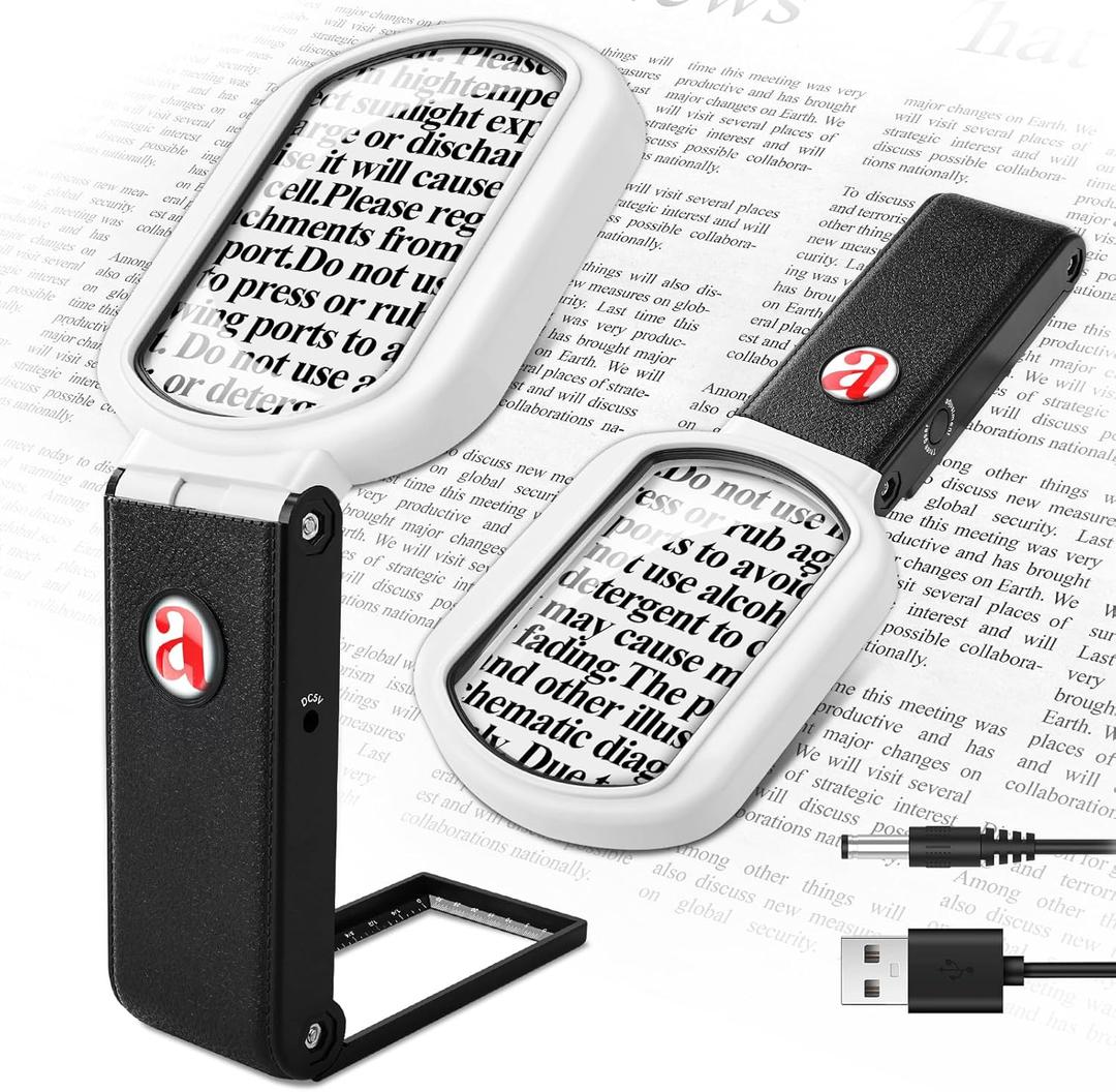 10X 45X Magnifying Glass with Light and Stand, Folding Handheld Reading Magnifier for Books with 3 Color Light Modes Hands Free Magnifiers for Seniors Low Vision for Close Work