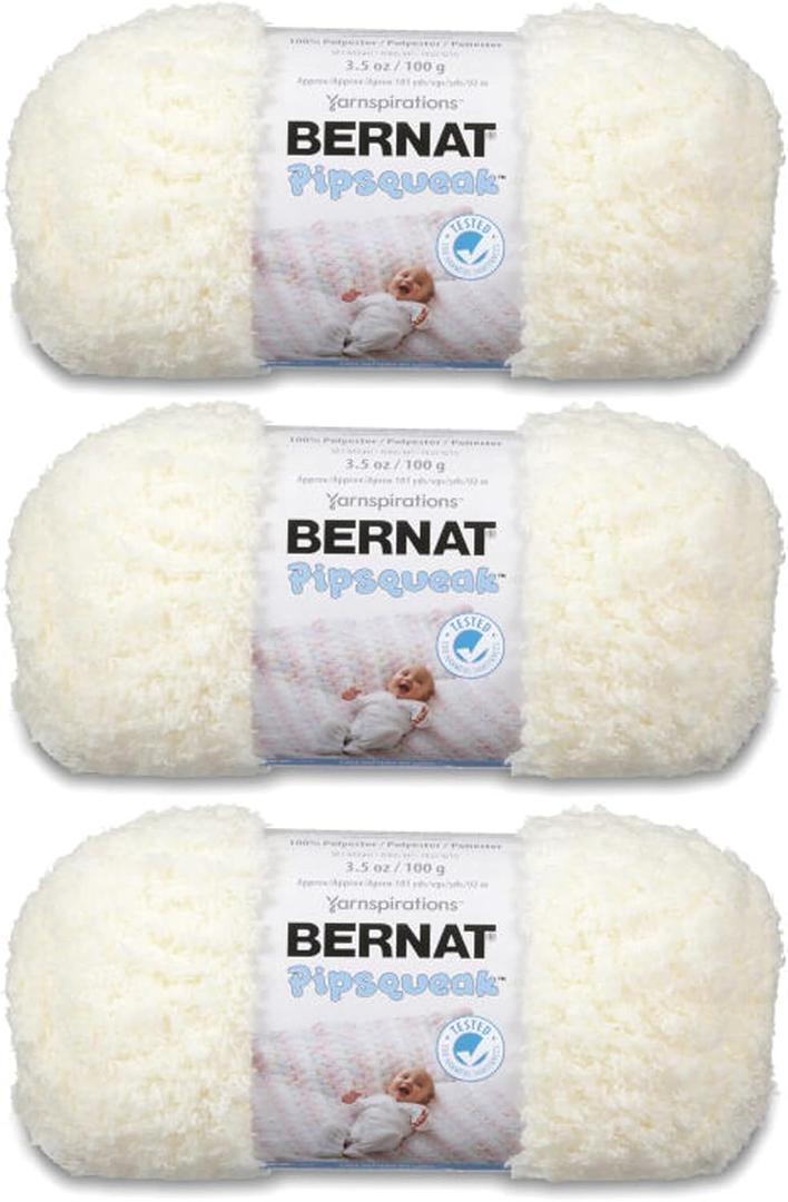Bernat Pipsqueak Vanilla Yarn - 3 Pack of 100g/3.5oz - Polyester - 5 Bulky - 101 Yards - Knitting/Crochet