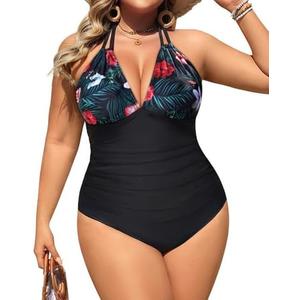 Aqua Eve Plus Size Swimsuits One Piece Bathing Suit for Women Tummy Control Sexy Halter Swimwear, Size 18W