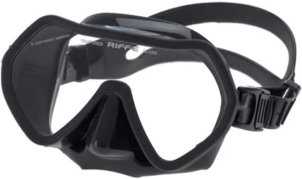 Riffe Black Frameless Diving Mask - Panoramic Single Lens - Fog-Reducing Silicone - Anatomical Frame for Universal Fit - Durable Nylon Frame - Ideal for 1-30ft Exploration