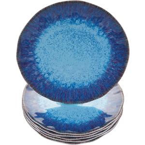Melamine Salad Plate Plastic Dinner Plastic Plate Set of 6 Pcs 9 inch Round Lightweight Plates Shatter Proof Chip Resistant Dishwasher Safe Not Microware Not Oven(Deep Blue)