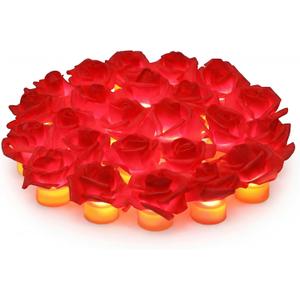 VIHOSE 24 Pack Red Rose LED Candles with Artificial Flowers, 200+Hour Battery Operated Tea Lights Candles for Centerpiece Table Wedding Anniversary Party Decorations(Red)