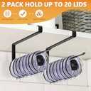 Tumbler Lid Organizer 2 Pack Tumbler Lid Storage Hook Up to 20 Lids, Space Saving Cup Lid Holders Under Cabinet Tumbler Lid Hanger for Kitchen Storage, Horizontal Paper Towel Hanger (Black) (2 Pack, Black)