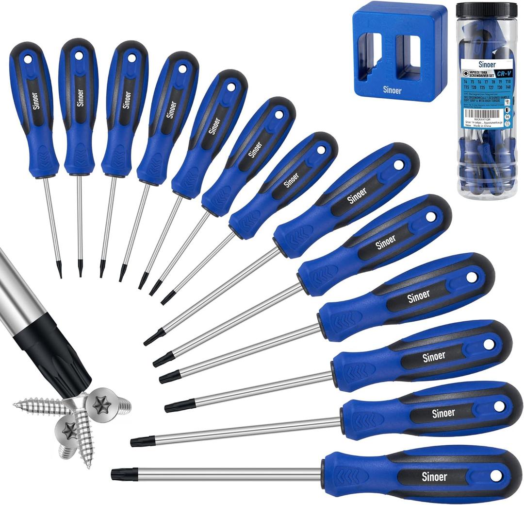 Sinoer 14-Piece Magnetic Torx Screwdrivers SetChromium Vanadium SteelT4 - T40Magnetic Torx Driver Star Screwdrivers Set Professional Grade Repair Tools