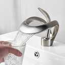 Elegant Bathroom Sink Faucet Single Hole, AUU Waterfall Vanity Sink Faucet Solid Brass, Single Handle Basin Tap with Pop Up Drian Supply Line (Brushed Nickel UFO)