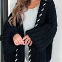 Womens 2024 Hooded Cardigan Sweaters Chunky Knit Stitch Edged Batwing Sleeve Fall Winter Loose Outerwear Coats Black (Black, L)