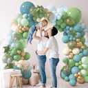 143PCS Matte Balloon Garland Kit - 18Inch Focal Dusty Blue, Sage Green, Metallic Gold with Cream White, Includes Multiple Sizes for Baby Shower Wedding Birthday Party Decorations