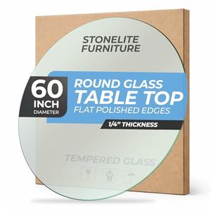60" inch Round Tempered Glass Table Top - 1/4 inch Thickness & Flat Polished Edge - Clear Surface & Scratch Resistant - Ideal for Dining Room, Kitchen, Side, Office, Patio & Round Coffee Tables