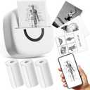 cabaro Mini Printer Sticker Thermal Printer with 3 Rolls Paper, Bluetooth Portable Phone Print Pods,Study Sticker Maker for Pictures, Photos, Journals, DIY, Compatible with Phone & Tablet (white)