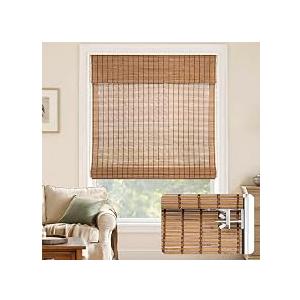 LazBlinds No Drill Bamboo Roman Shades, 26" W x 48" H, Malay Umber