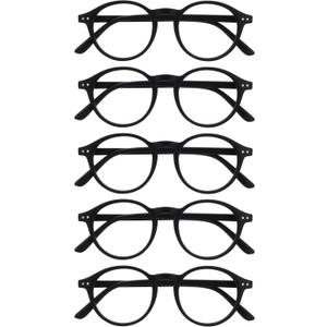OPULIZE REY Reading Glasses for Women Men, Retro Round Frame with Spring Hinges, Matte Black +3.00 (Pack of 5)