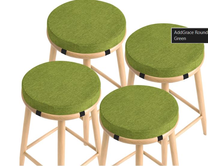 AddGrace Round Bar Stool Cushions 4 Pack Bar Stool Seat Cushion Non Slip Round Chair Pads with Removable and Washable Cover 12x12 Inch Green