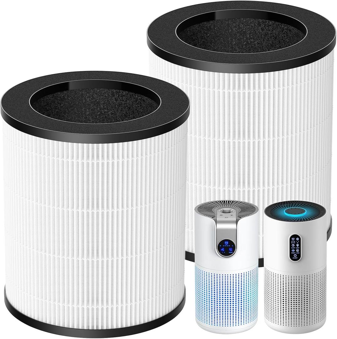 2 Pack M03 Filter Replacement Compatible with MOOKA M03 & B-D03 Air Purifi-er for Home Large Room up to 1500 ft, 3-in-1 HEPA filter with High-Efficiency Activated Carbon filter