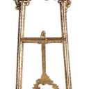 Vintage Cookbook Stand, Small Ornate Easel Fleur De Lis Stand, 12.2" Tall Table Top Display Holder for Recipe Book, Picture Frame, Plate, Antique Gold