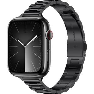 Tasikar Thin Band Compatible with Apple Watch Band 49mm 46mm 45mm 44mm 42mm Women Stainless Steel Metal Replacement Strap Compatible with iWatch Ultra 3 2 1 SE Series 11 10 9 8 7 6 5 4 3, Black