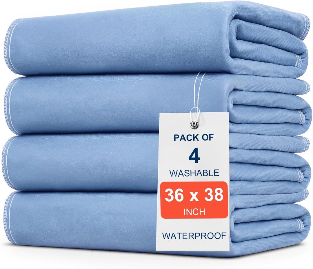 4 Pack 36" x 38" Large Absorbency Incontinence Bed Pads - Quick Drying Washable and Reusable Underpads for Kids, Adults, Elderly Dogs and Pets, Pee Mattress Protective Pad for Bed, Couch, Sofa, Floor