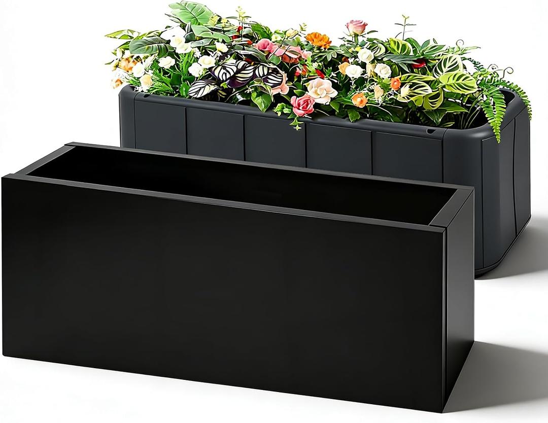 Metal Planter Box with Wheel, Drainage Holes & Raised Bottom, 33 inches x 12.4 inches x 14 inches