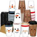 Zhehao 90 Pcs/30 Sets Christmas Paper Coffee Cups with Lids and Sleeves Disposable Hot Cocoa Party Paper Cups for Hot Chocolate Accessories(16 oz,Snowman)