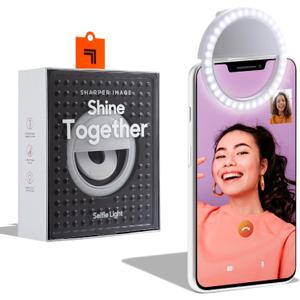 SHARPER IMAGE Rechargeable Clip-On Selfie 32 LED Ring Light, Multi-Functional Use with 3 Adjustable Brightness Levels, Improve Photos Vlogging Video Chat Live Streaming, Fits Android Galaxy & iPhone