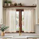 jinchan Taupe Striped Linen Kitchen Curtains 45 Inch Cafe Tier Curtains Balanced Stripe Farmhouse Small Drapes for Bathroom Laundry Over Sink Half Window Light Filtering 2 Panels Tan on Linen