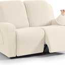 TAOCOCO Recliner Loveseat Slipcover, 6 Pieces Dual Recliner Sofa Covers for 2 Seat Dual Reclining Loveseat Couch, Stretch Soft Jacquard Pattern Furniture Protector with Elasticity (Beige White)