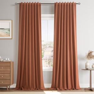 Joywell Linen Terracotta Full Blackout Curtains 108 Inch Extra Long 2 Panels Set for Bedroom Living Room,Back Tab Rod Pocket Room Darkening Thermal Insulated Black Out Window Drapes,52x108 Inches