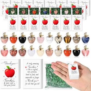 20 Sets Teacher Appreciation Gifts in Bulk Thank You Teacher Desk Decor Mini Apple Teacher Pocket Hug Token with Green Moss Thank You Gifts for Teacher Coworker Staff Employee Appreciation Gifts