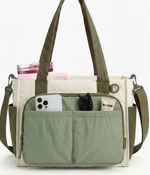 BAGSMART Tote Bag for Women Puffy 13/15.6" Laptop Work Bag Travel Handbag | 30oz/40oz Tumbler Holder, Crossbody Strap & Padded Laptop Protection, Puffer Water-Resistant Teacher & Clinical Shoulder Bag