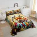 Manfei Cartoon Fox Kids Comforter Set Queen Size,Watercolor Dream Catcher Bedding Set,Boys Girls Room Decor,Cute Wild Animal Rustic Farmhouse Down Comforter,Brown Colorful Duvet Insert,2 Pillowcases