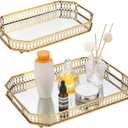 2Pcs Gold Vanity Tray, Vintage Mirror Decorative Perfume Tray for Dresser, Jewelry, Bedroom Vanity, Bathroom Counter, Living Room(2 Size)