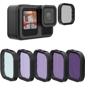 TELESIN ND Filter Set 5-Pack CPL ND8 ND16 ND32 ND64 Compatible for GoPro Hero 13 Black, Neutral Density Polarizing Lens Filter Kit Lens Protector Multi-Coated HD Glass for GoPro 13 Accessories