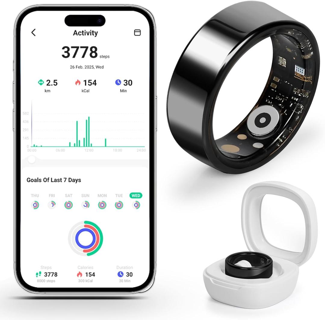 Smart Ring for Women and Men  Fitness & Health Smart Ring with Heart Rate and Sleep Tracking  Waterproof Activity & Wellness Ring Compatible with iPhone and Android (12#(21.4mm), Black)