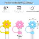 7pcs Cute Flower Straw Covers for Stanley Cup, Girly Straw Toppers with 3 Floral Charms, Dust-Proof 10mm Lids for 30oz & 40oz Tumblers
