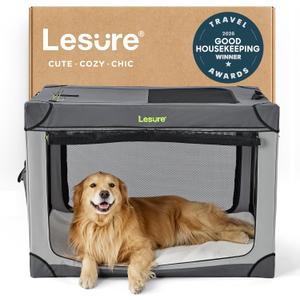 Lesure Soft Collapsible Dog Crate - 42 Inch Portable Travel Crate for Extra Large Dogs Indoor & Outdoor, 4-Door Foldable Pet Kennel with Mesh Windows, Grey