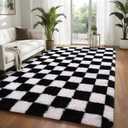 Nuttumico Large Black White Checkered Rug for Living Room, 6x9 Feet Big Fuzzy Shag Shaggy Carpet for Bedroom Kids Nursery Dorm, Ultra-Soft, Non-Slip and Easy to Clean
