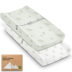 2-Pack Organic Changing Pad Covers for Girl, Boy, Neutral - 100% Cotton Changing Table Pad Cover, Soft Baby Nursery Diaper Changing Pad Sheets, Contour Changing Pads Liners, Change Pad Cover (Elly)
