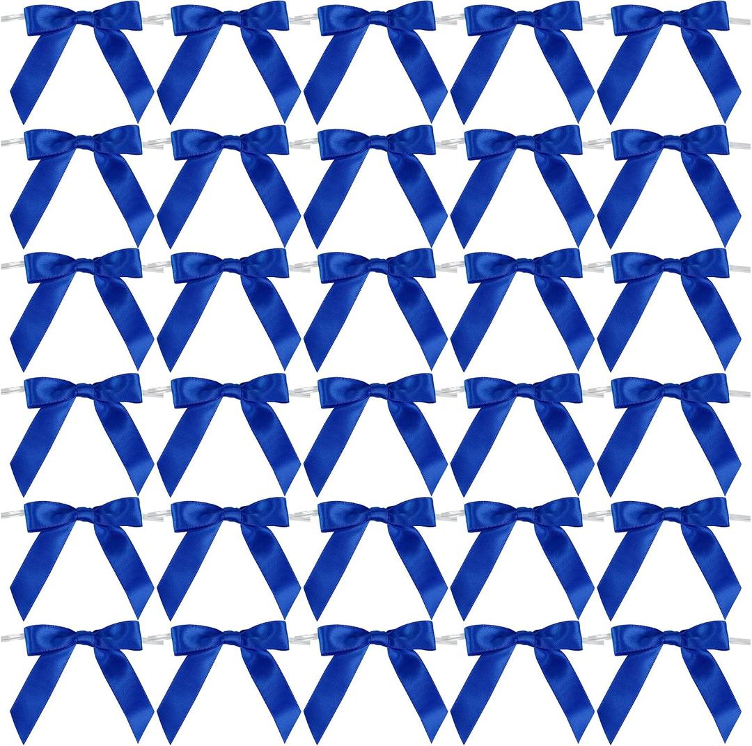 AIMUDI Royal Blue Bows 2.5" Satin Bows for Gift Wrapping Tiwst Tie Bows for Treat Bags Candy Cake Pop Baskets Invitations Wedding Baby Shower Independence Day Decorations - 50 Counts