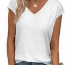 Womens Summer Tops Short Cap Sleeve Shirts V Neck Basic Tees Casual Fashion T Shirts (White, M)