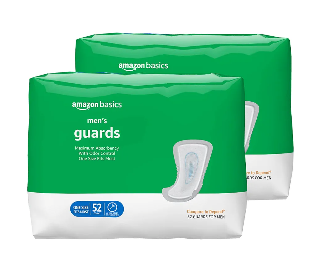 Amazon Basics Men's Incontinence Guards, Maximum Absorbency, 104 Count, (2 Packs of 52)