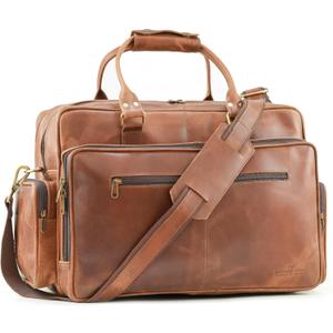 Handmade World Large Leather Briefcase Duffel Bag For Men 'BossWell Office' Fits 18 Inch Laptop Messenger For Business Travel (Brown)