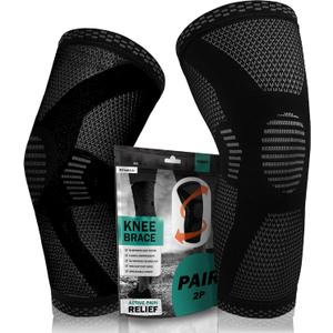 POWERLIX Knee Compression Sleeve (Pair) - Best Knee Brace for Knee Pain for Men & Women Knee Support for Running, Basketball, Volleyball, Weightlifting, Gym, Workout, Sports - (Black, M)