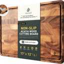 End Grain Cutting Board for Kitchen with Non-slip Feet, Acacia Wood Heavy Duty Checkered Cutting Board Upgraded Chopping Board with Juice Groove & Handle Large Wooden Butcher Block with Gift Box