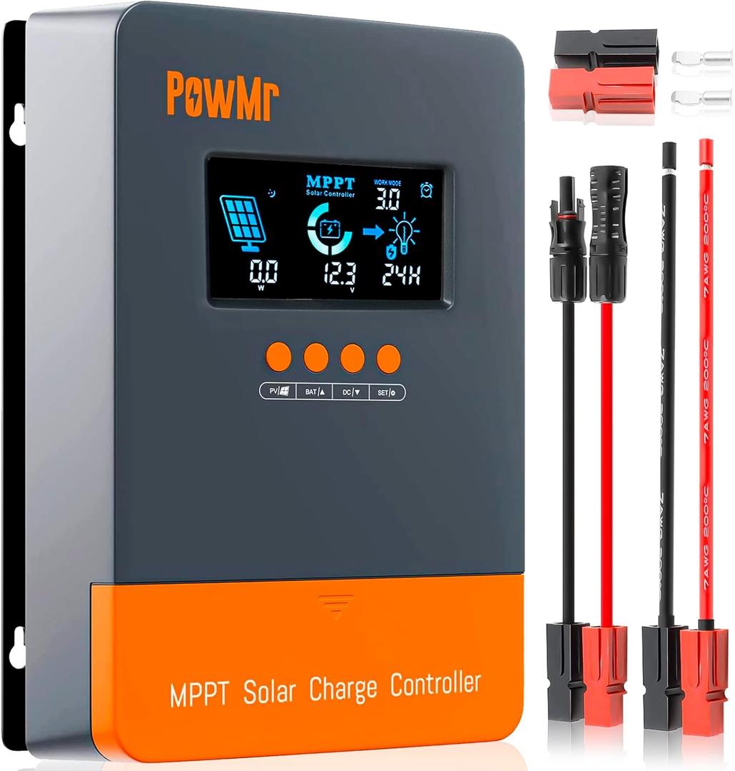 PowMr 60A MPPT Solar Charge Controller 12V 24V 36V 48V Auto, Solar Charge Regulator 60amp w/Large LCD Display, Work with AGM, Gel, Flooded and Lithium Batteries,Plug-and-PlayUpdate Version