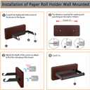 2 x Rustic Toilet Paper Holder Wall Mount - 6.69"x2.95" Solid Wood Bathroom Tissue Paper Roll Hoder with 5.7" Stainless Steel Rod, Farmhouse Paper Towel Holder for Small Space