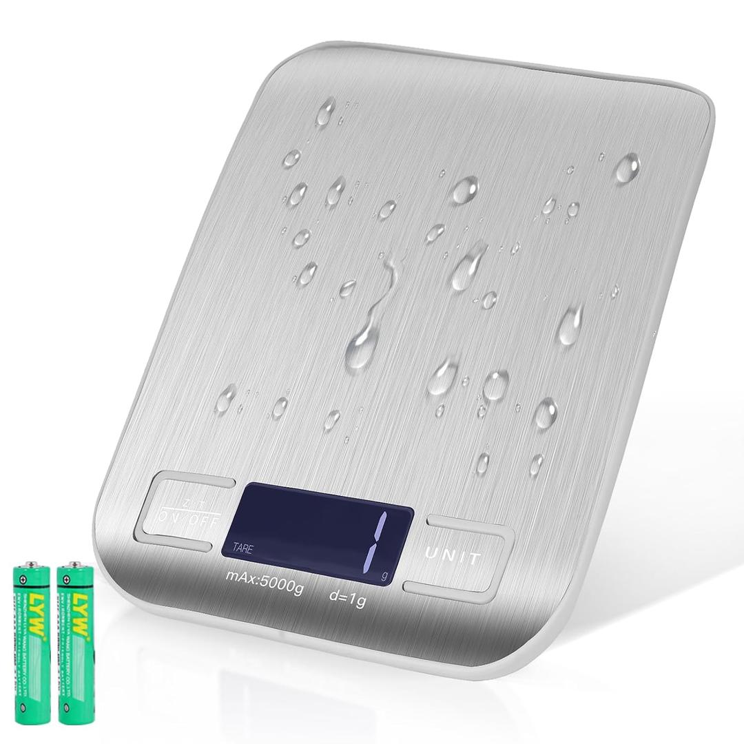 Food Scale, Digital Kitchen Scale with 0.1g Accuracy, 11lb/22lb Capacity & Backlit LCD, Stainless Steel Tare Scale for Baking, Cooking and Meal Prep, 5.5x7x0.6 Inches (Batteries Included) (Lightweight, only 11 lbs, Grey)