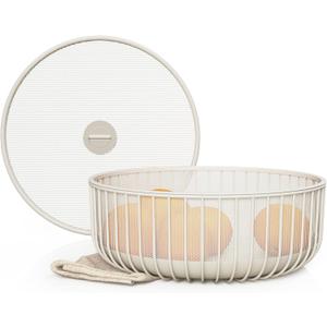 Metal Fruit Bowl with Mesh Lid and Basket - Fruit and Vegetable Holder for Kitchen Counter - Versatile and Durable Storage Basket Organizer for Fruit, Veggie, Snacks - 11x11x4-Inch (Warm Gray)