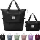 Large Capacity Folding Travel Bag, Lightweight Waterproof Luggage Bag, Expandable Travel Duffel Bag, Dry Wet Separated Gym Tote Bag, Weekender Overnight Bag for Women and Man (Black)