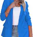 Long Sleeve Open Front Blazer for Women Casual Work Office Jacket Blue XL