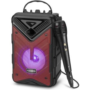 Bluetooth Speaker with Microphone, Wireless Outdoor Speaker with RGB Rhythm Lights, Loud Speaker with Phone Holder for Home, Party, Travel & Outdoor Activities (Red)